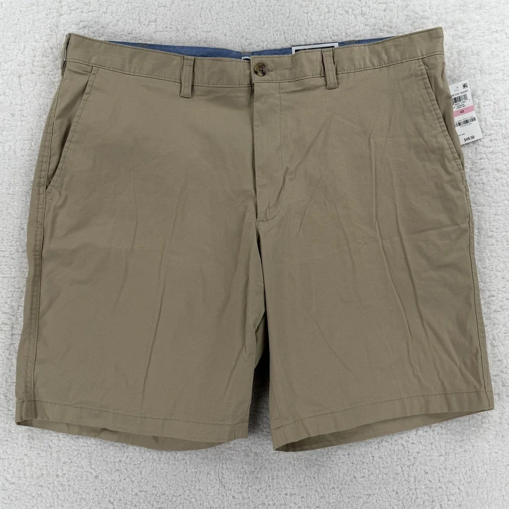 Club Room Shorts Mens 40 Beige Stretch Classic Fit Chino 9 Inseam Flat Front NWT